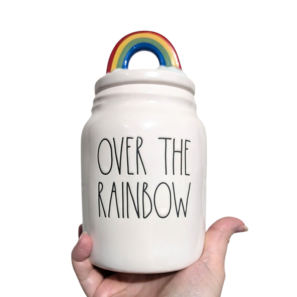 Rae Dunn White Jar with Rainbow Handle